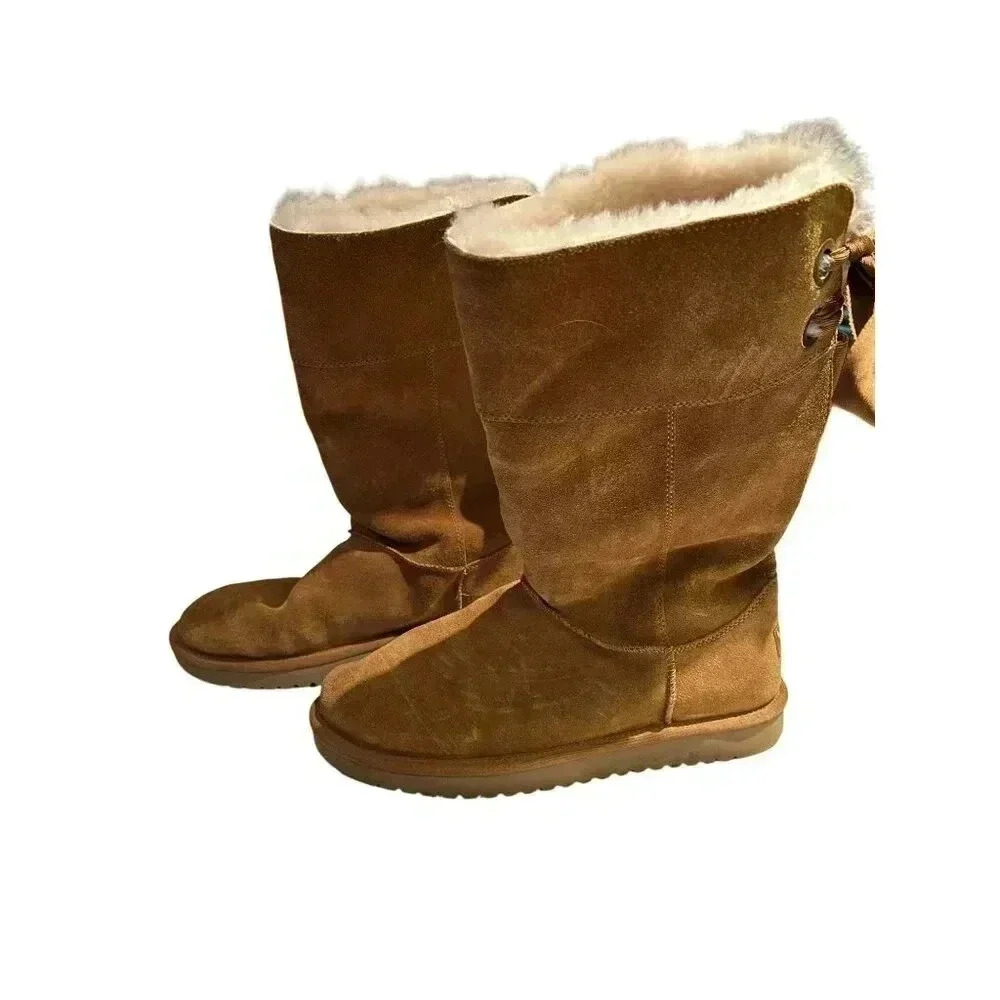 Koolaburra by Ugg "Andrah" Tall Chestnut Suede Bow Tie Boots size 11 Pre-owned